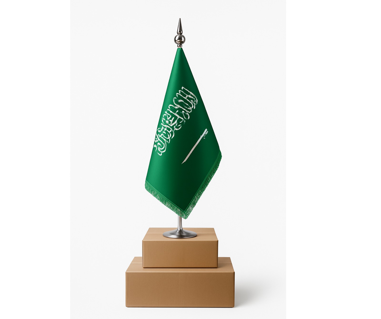 علم مكتب مقوى   مطرز فضي مع هدب