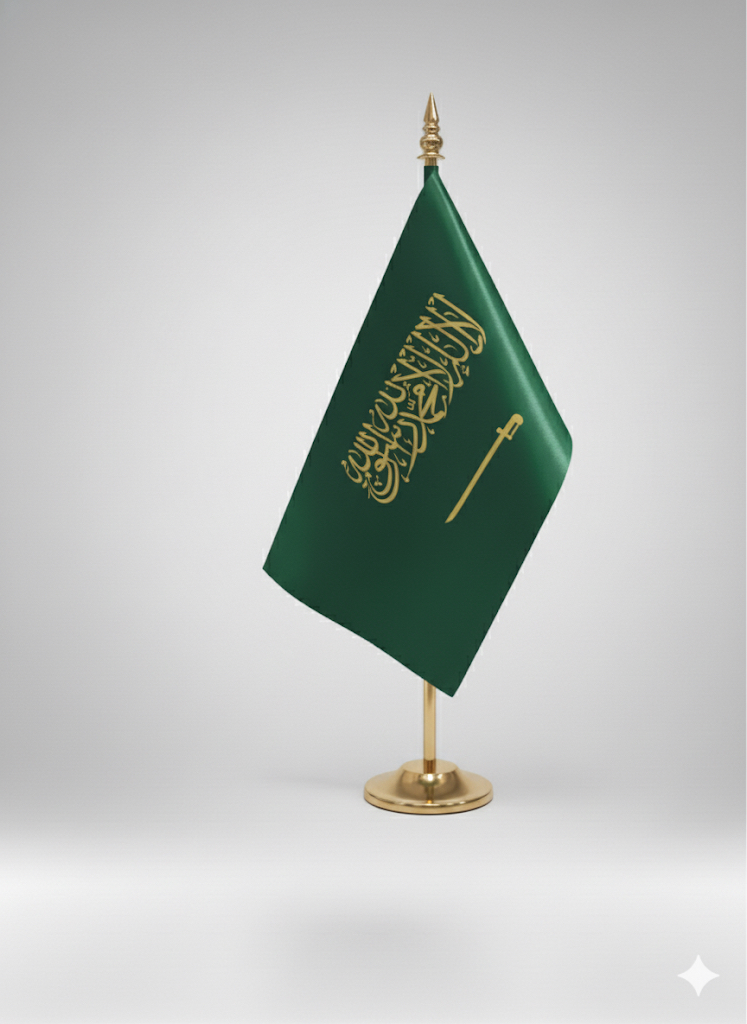 علم السعودية ذهبي مكتبي طاولة 24X14سم