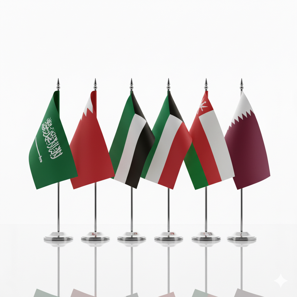 طقم أعلام دول الخليج مكتبي طاولة 24X16 مع السارية